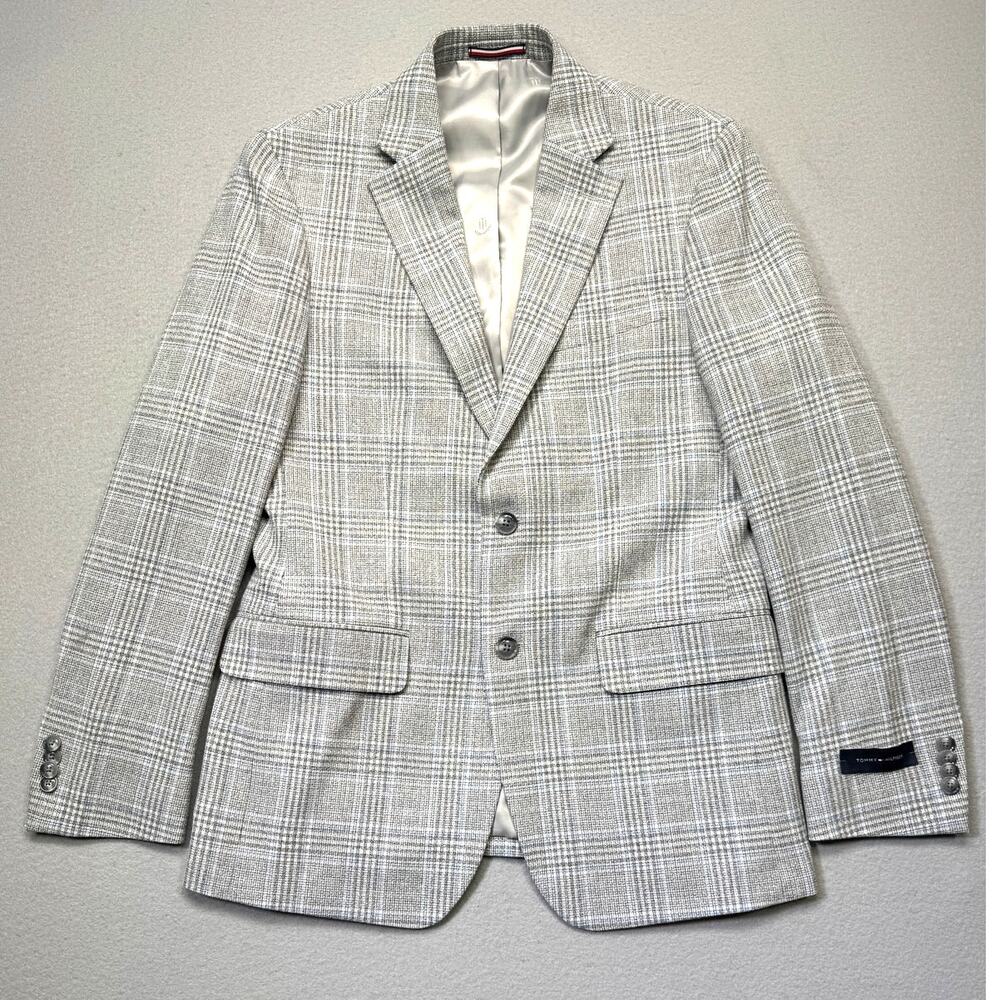 Tommy Hilfiger Men's Modern-Fit Windowpane Sport Coat light grey 38R $295